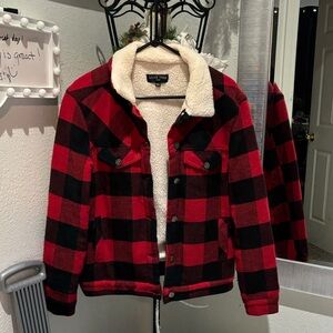 Love Tree Red and Black Checkered Jacket with Sherpa Lining